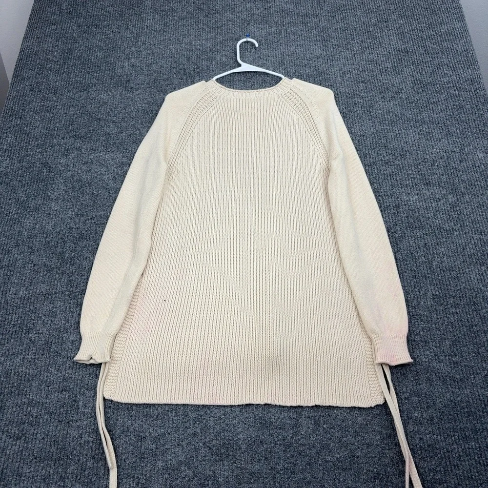 J Crew Sweater‎ Womens M Cream Side Tie Ribbed Knit Cotton Blend Tunic Preppy